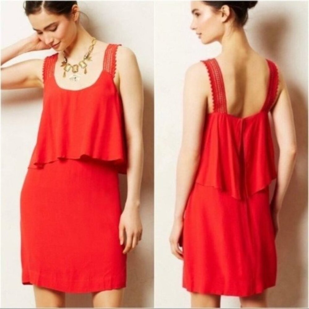 Maeve Anthropologie Red Tisana Crochet Strap‎ Dress size 10